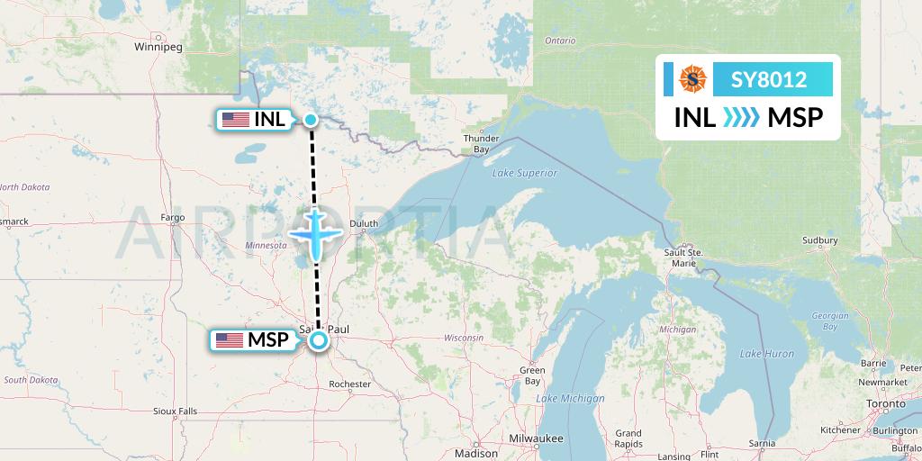 SY8012 Sun Country Airlines Flight Map: International Falls to Minneapolis