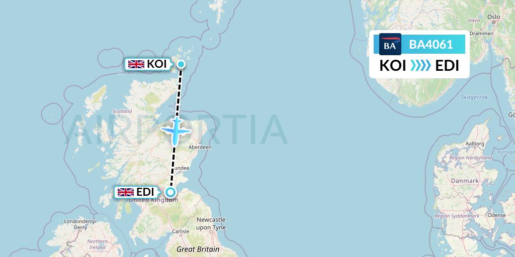 BA4061 British Airways Flight Map: Kirkwall to Edinburgh