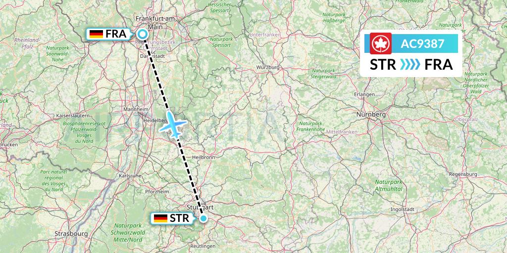 AC9387 Air Canada Flight Map: Stuttgart to Frankfurt