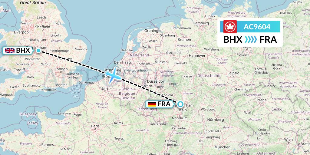 AC9604 Air Canada Flight Map: Birmingham to Frankfurt