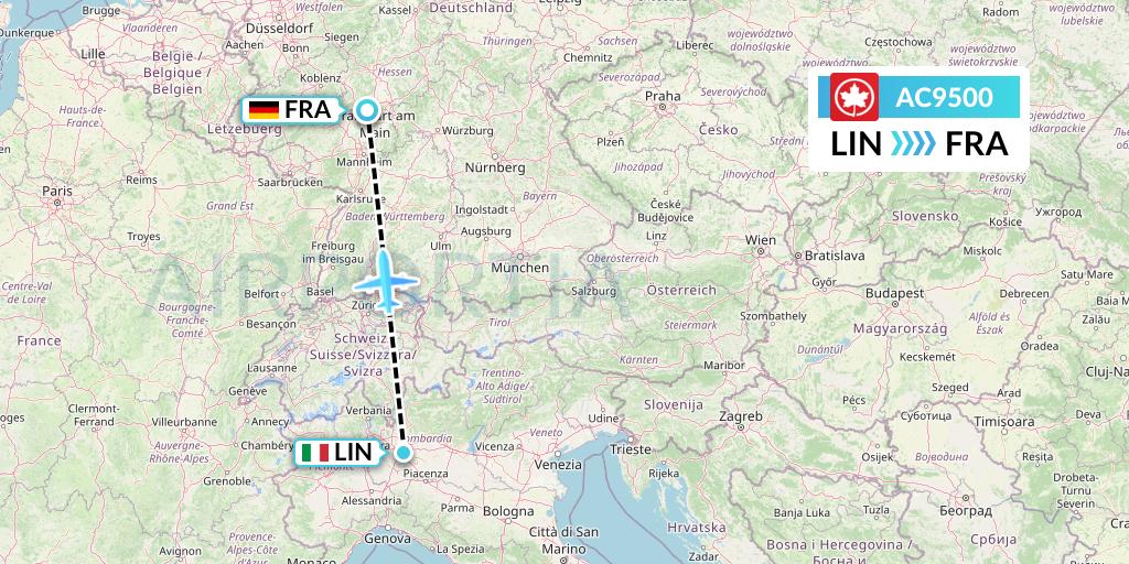 AC9500 Air Canada Flight Map: Milan to Frankfurt