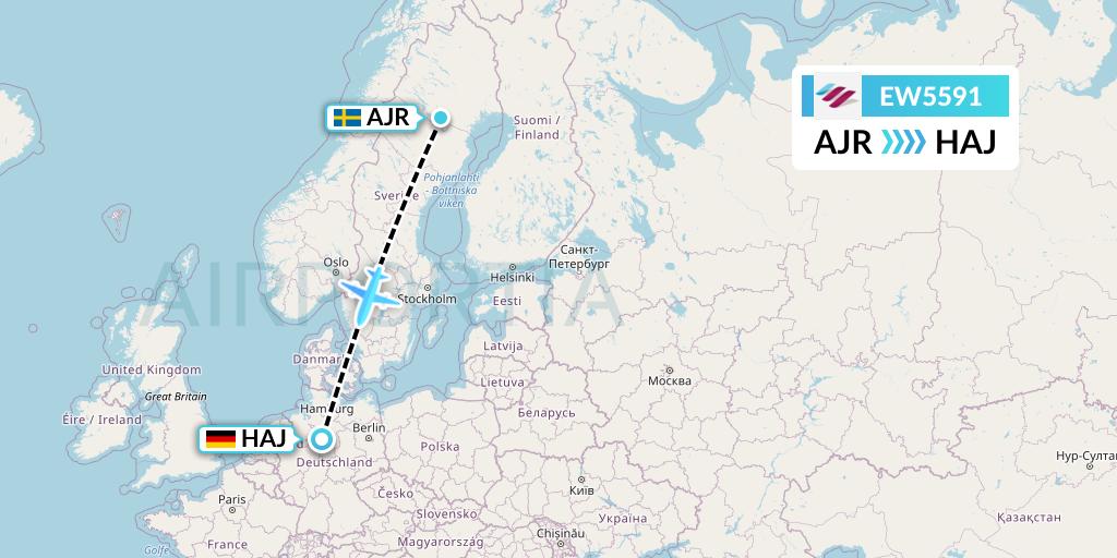 EW5591 Eurowings Flight Map: Arvidsjaur to Hannover