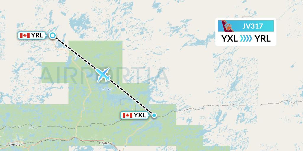 JV317 Bearskin Airlines Flight Map: Sioux Lookout to Red Lake