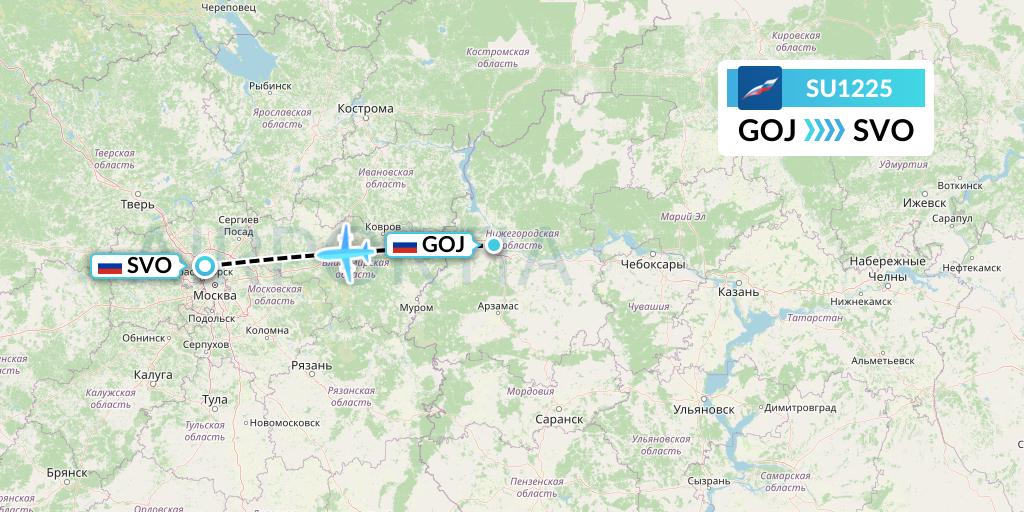 SU1225 Aeroflot Flight Map: Nizhny Novgorod to Moscow