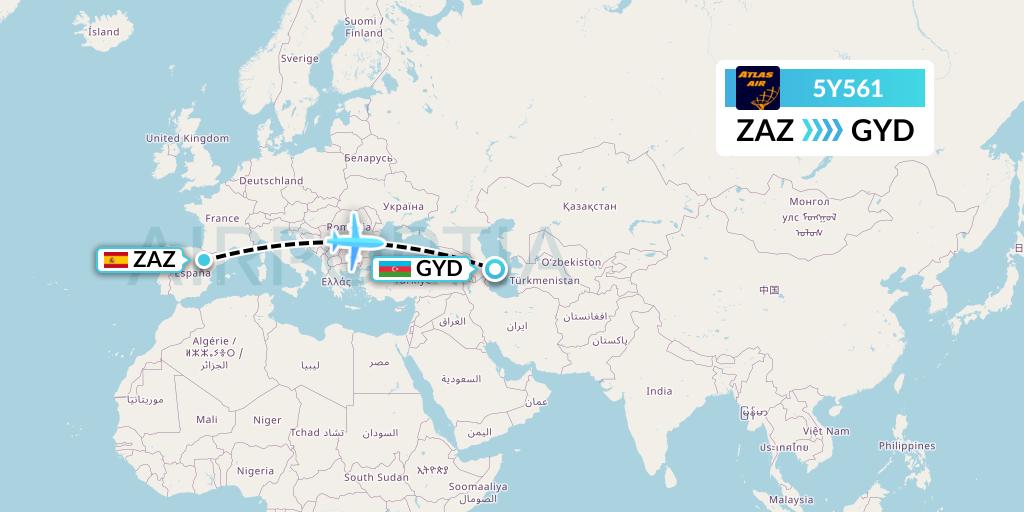 5Y561 Atlas Air Flight Map: Zaragoza to Baku