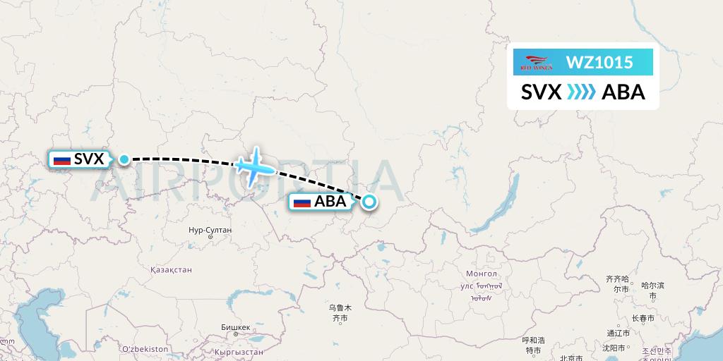 WZ1015 Red Wings Flight Map: Yekaterinburg to Abakan