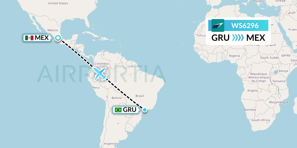WS6296 WestJet Flight Map: Sao Paulo to Mexico City
