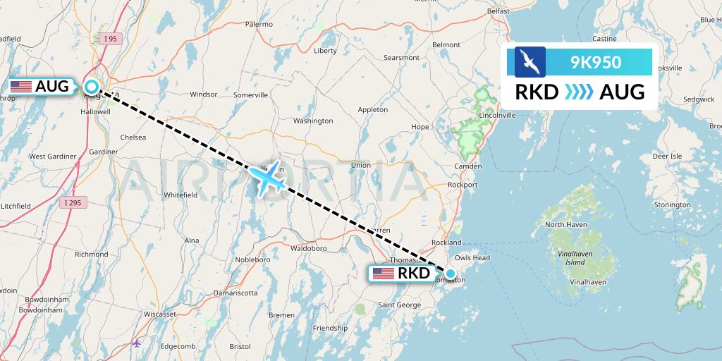 9K950 Cape Air Flight Map: Rockland to Augusta