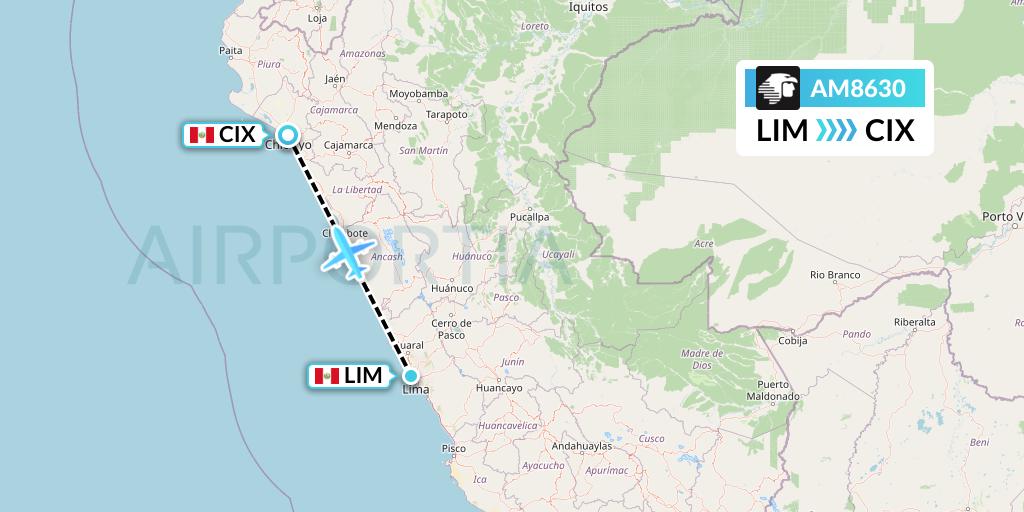 AM8630 Aeromexico Flight Map: Lima to Chiclayo
