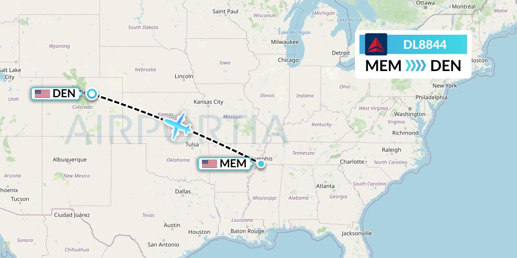 DL8844 Delta Air Lines Flight Map: Memphis to Denver
