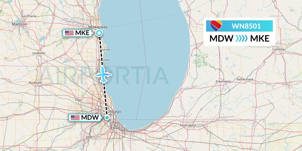WN8501 Southwest Airlines Flight Map: Chicago to Milwaukee