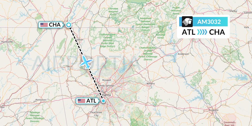 AM3032 Aeromexico Flight Map: Atlanta to Chattanooga