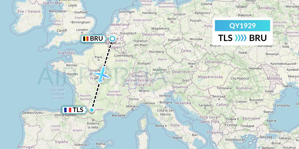 QY1929 European Air Transport Flight Map: Toulouse to Brussels