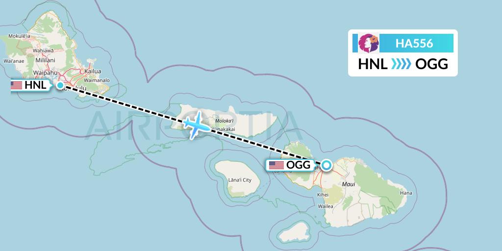 HA556 Hawaiian Airlines Flight Map: Honolulu to Kahului