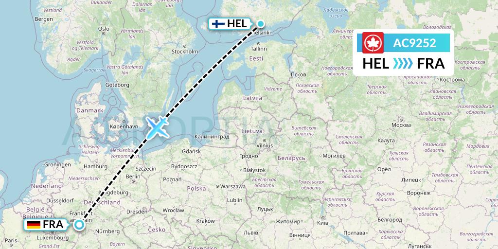 AC9252 Air Canada Flight Map: Helsinki to Frankfurt