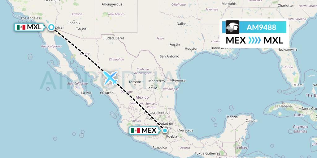 AM9488 Aeromexico Flight Map: Mexico City to Mexicali