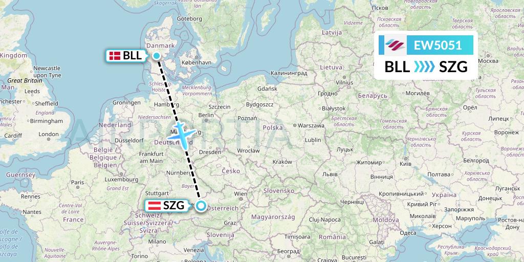 EW5051 Eurowings Flight Map: Billund to Salzburg