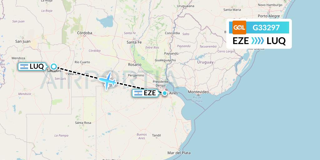 G33297 GOL Transportes Aeros Flight Map: Buenos Aires to San Luis