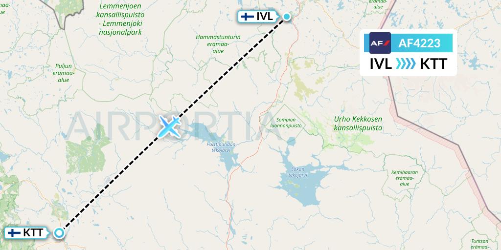 AF4223 Air France Flight Map: Ivalo to Kittila