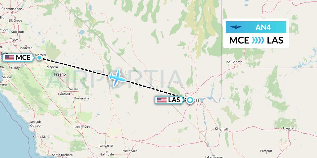 AN4 Advanced Air Flight Map: Merced to Las Vegas