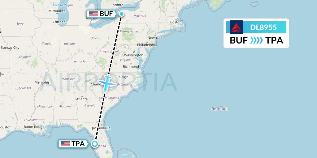 DL8955 Delta Air Lines Flight Map: Buffalo to Tampa