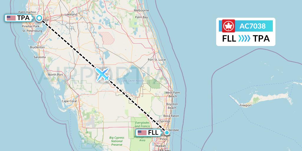 AC7038 Air Canada Flight Map: Fort Lauderdale to Tampa