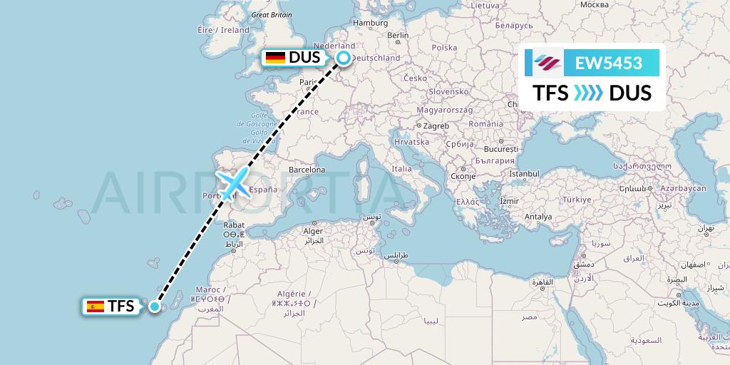 EW5453 Eurowings Flight Map: Tenerife to Dusseldorf