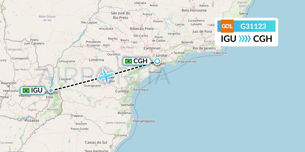 G31123 GOL Transportes Aeros Flight Map: Foz do Iguacu to Sao Paulo