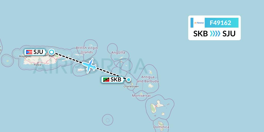 F49162 Air Flamenco Flight Map: Basseterre to San Juan