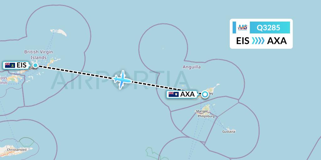 Q3285 Anguilla Air Services Flight Map: Beef Island to The Valley