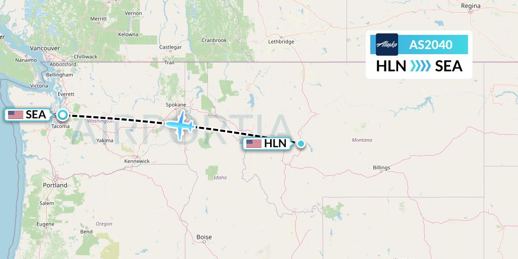 AS2040 Alaska Airlines Flight Map: Helena to Seattle