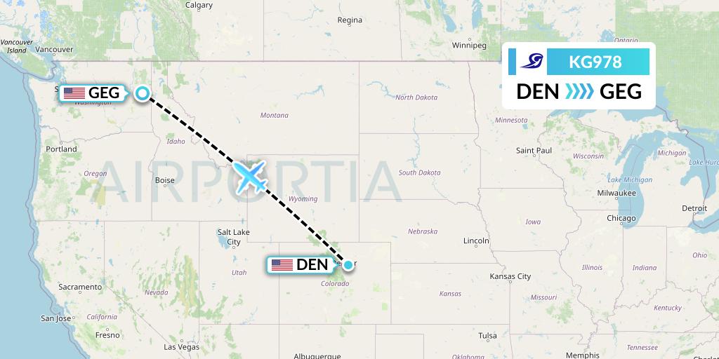 KG978 Key Lime Air Flight Map: Denver to Spokane