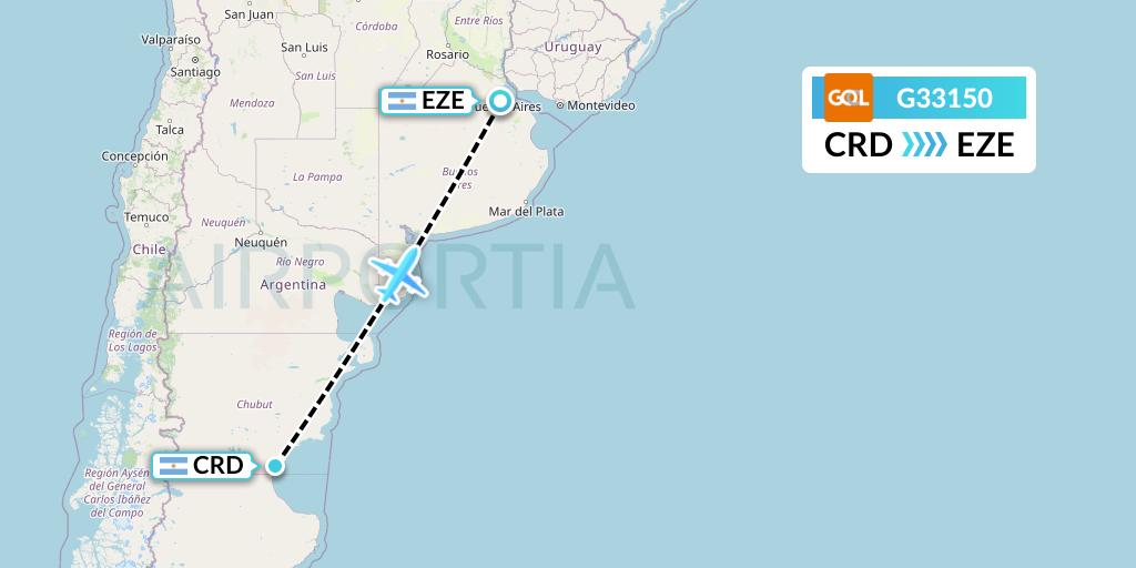 G33150 GOL Transportes Aeros Flight Map: Comodoro Rivadavia to Buenos Aires