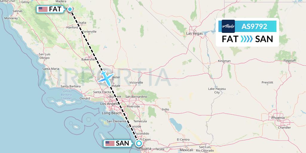 AS9792 Alaska Airlines Flight Map: Fresno to San Diego