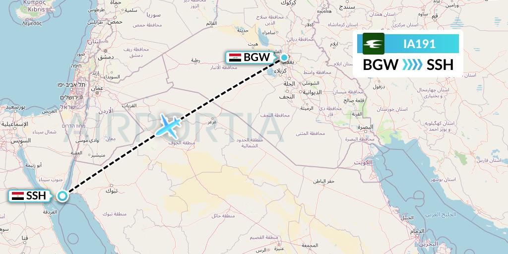 IA191 Iraqi Airways Flight Map: Baghdad to Sharm el-Sheikh