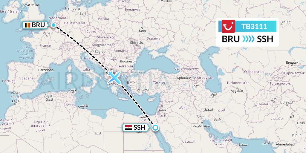 TB3111 TUI fly Belgium Flight Map: Brussels to Sharm el-Sheikh
