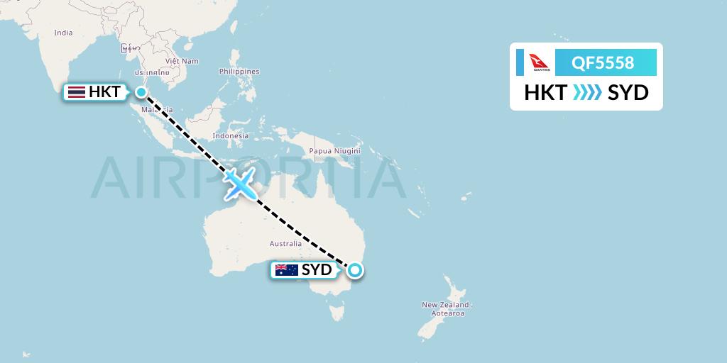 QF5558 Qantas Flight Map: Phuket to Sydney