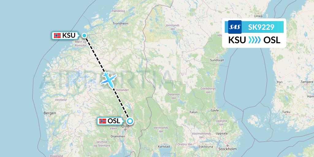 SK9229 SAS Flight Map: Kristiansund to Oslo