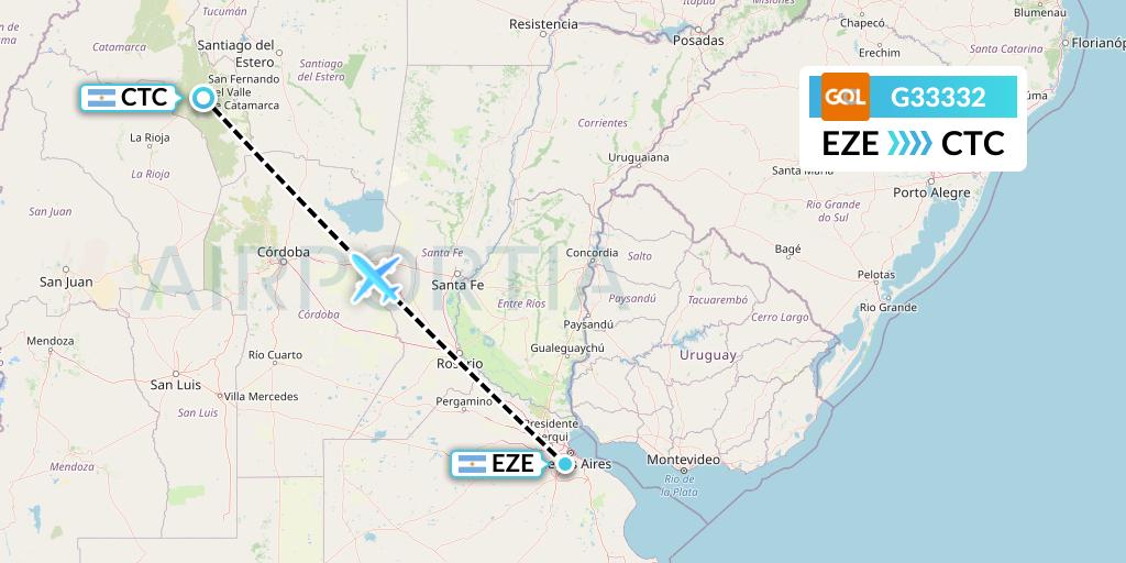 G33332 GOL Transportes Aeros Flight Map: Buenos Aires to Catamarca