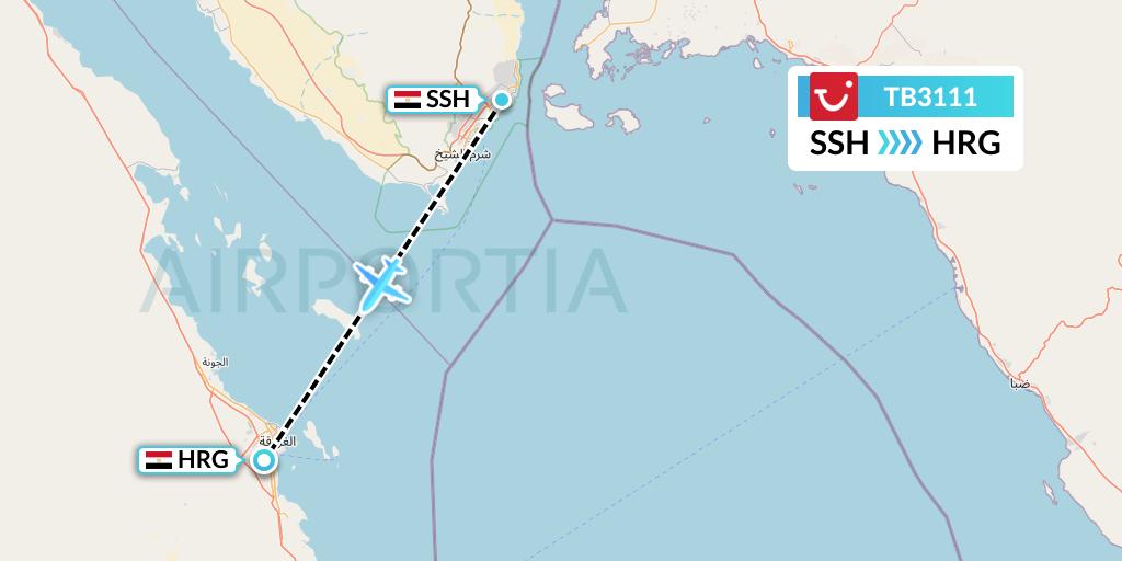 TB3111 TUI fly Belgium Flight Map: Sharm el-Sheikh to Hurghada