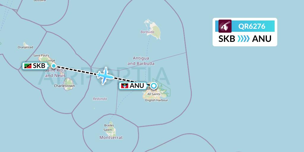 QR6276 Qatar Airways Flight Map: Basseterre to Antigua