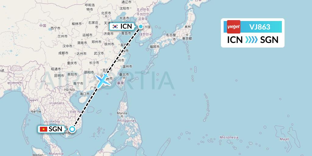 VJ863 VietJet Air Flight Map: Seoul to Ho Chi Minh City