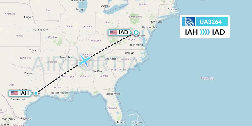 UA3264 United Airlines Flight Map: Houston to Washington