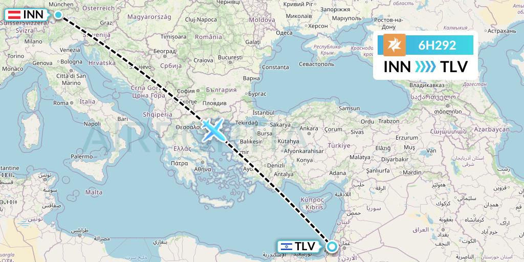 6H292 Israir Airlines Flight Map: Innsbruck to Tel Aviv