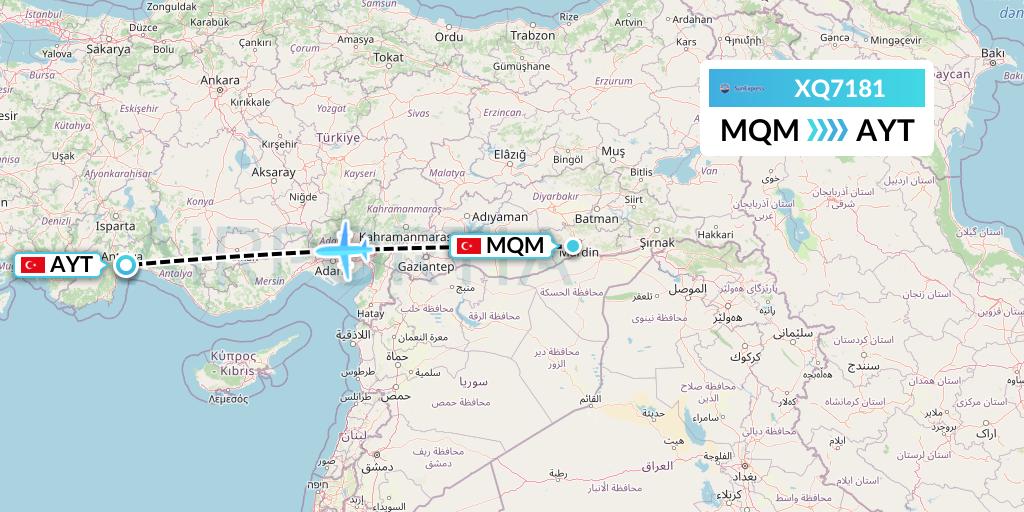 XQ7181 SunExpress Flight Map: Mardin to Antalya