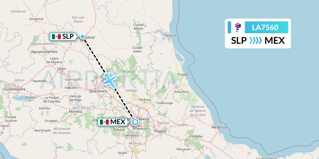 LA7560 LAN Airlines Flight Map: San Luis Potosi to Mexico City