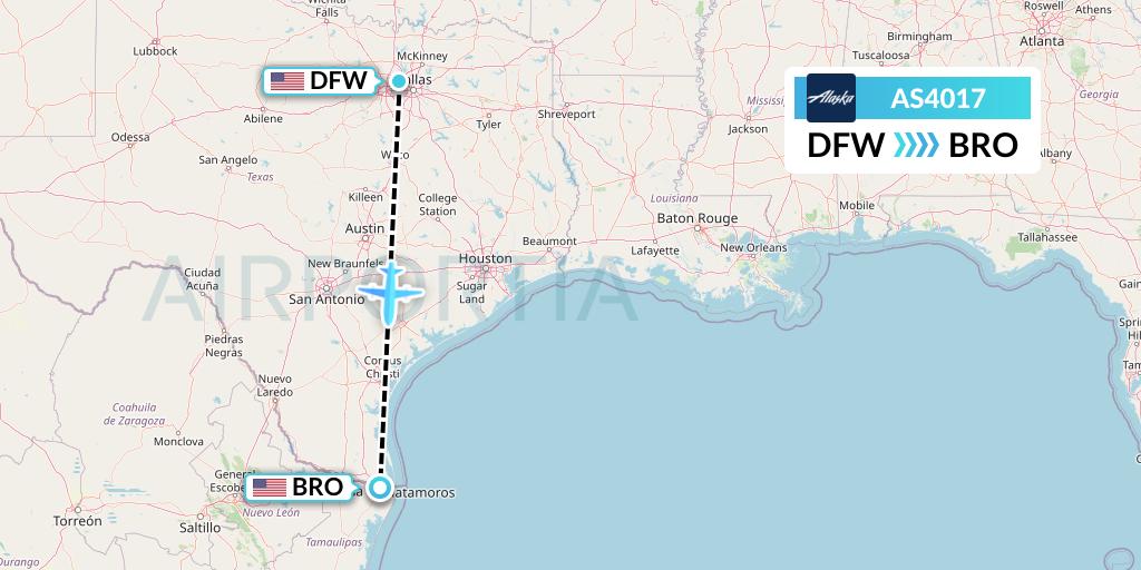 AS4017 Alaska Airlines Flight Map: Dallas to Brownsville
