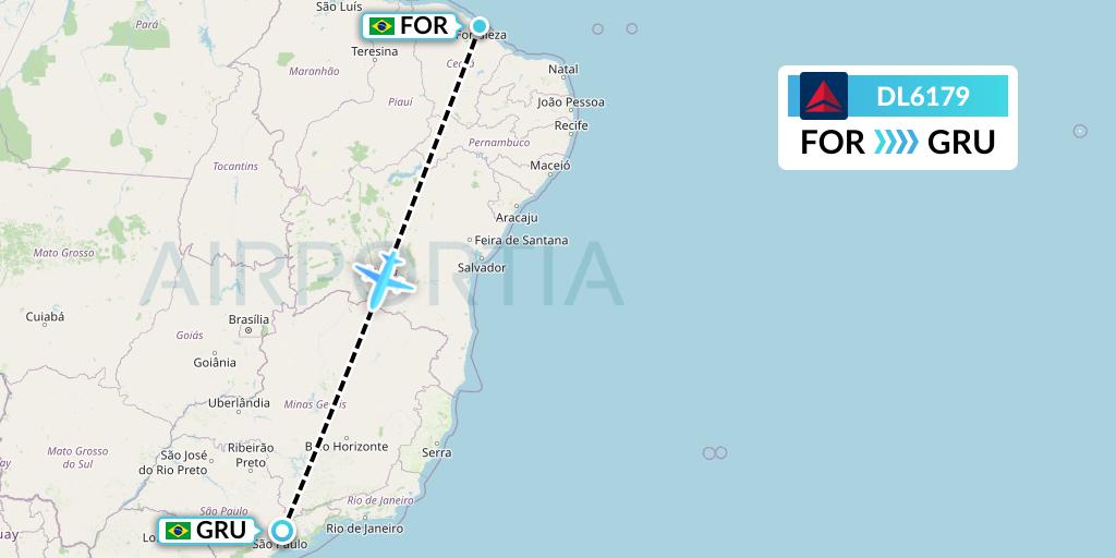 DL6179 Delta Air Lines Flight Map: Fortaleza to Sao Paulo