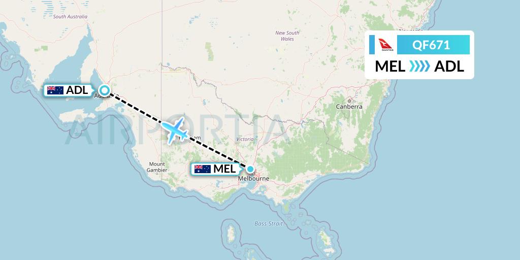 QF671 Qantas Flight Map: Melbourne to Adelaide