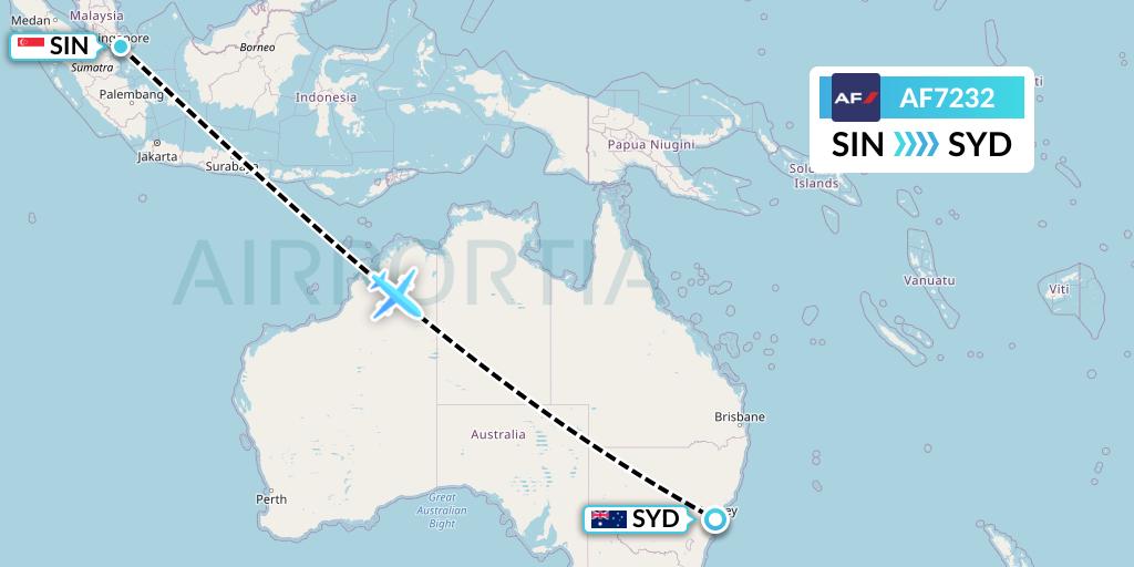 AF7232 Air France Flight Map: Singapore to Sydney